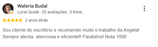 Avaliação de Waleria Budal no Google, 5 estrelas